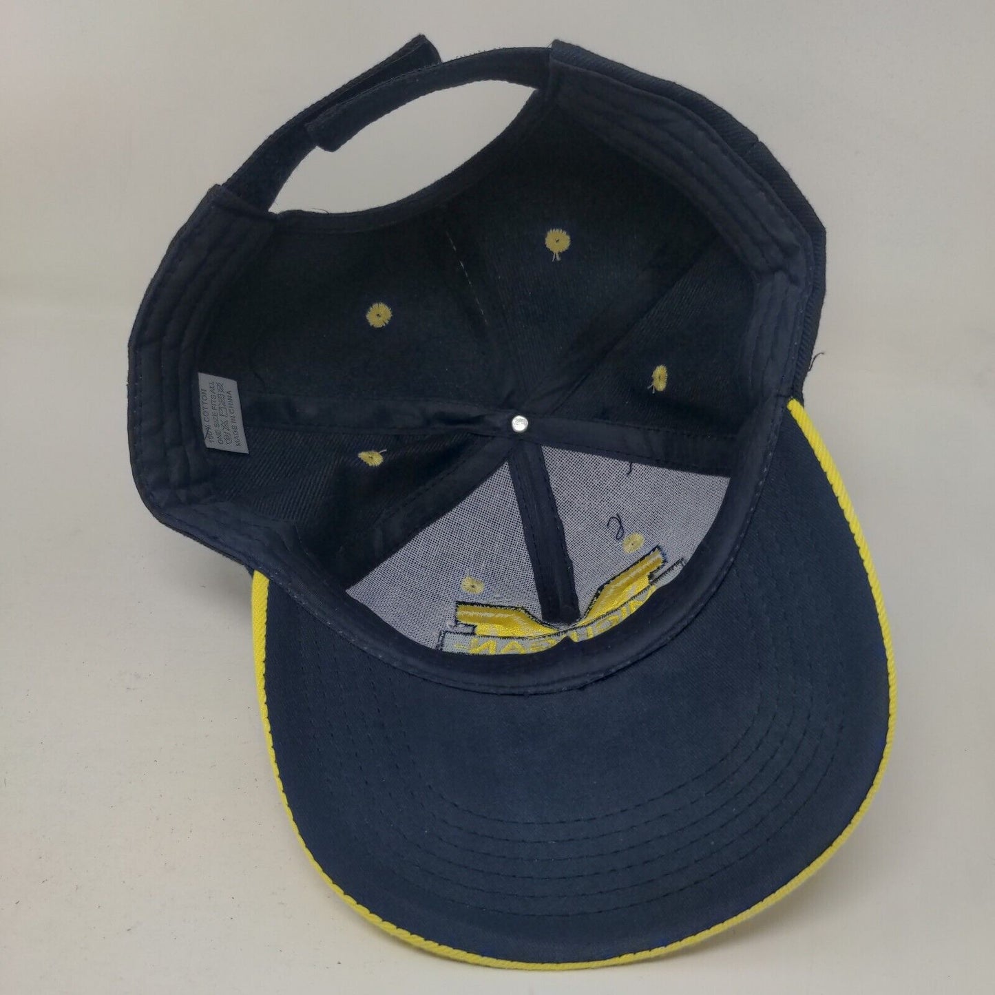 Michigan Wolverines Strapback Hat Blue Gold Embroidered Big Logo 100% Cotton