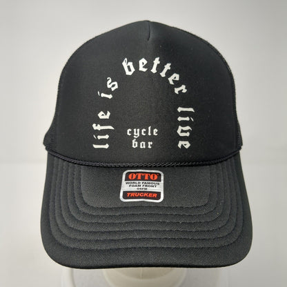 Life is Better Live Cycle Bar Snapback Trucker Hat Black OS Adjustable Mesh Rope