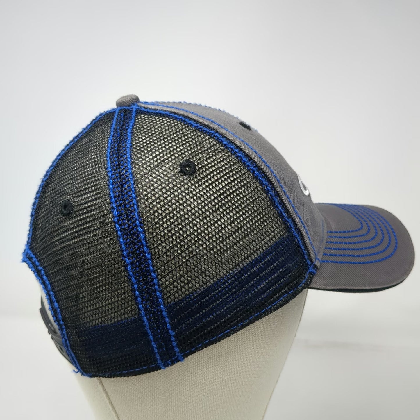 Garmin Trucker Hat Gray One Size Mesh Snapback Blue Contrast Stitching Logo
