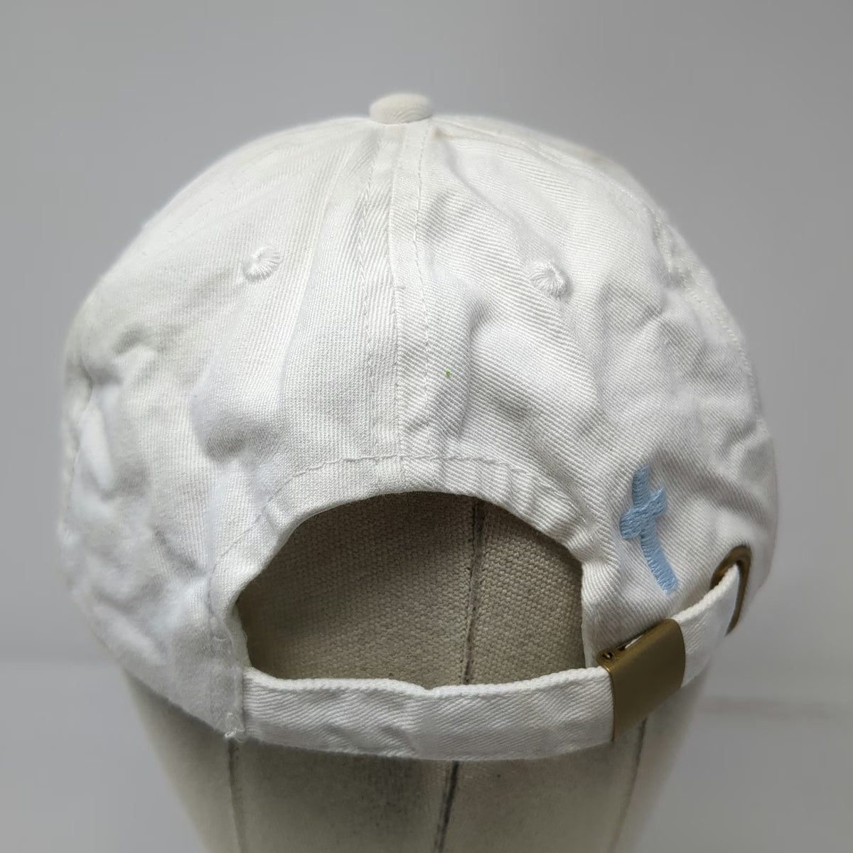 Hallmark Baseball Cap White OSFM Runnin On Faith Blue Cross Slideback Cotton Hat