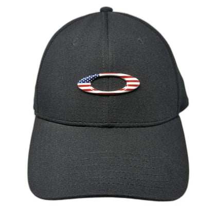 Oakley Baseball Cap Black XL US Flag Logo Performance Flexfit Stretch Fit Hat
