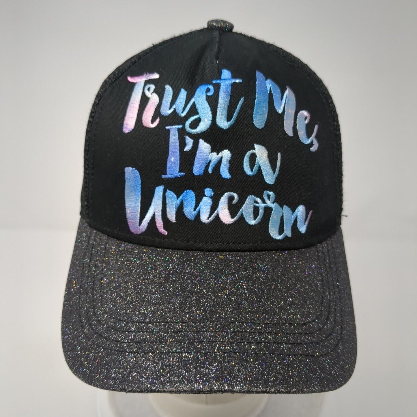 Trust Me I'm A Unicorn Women's Trucker Hat Black One Size Mesh Back