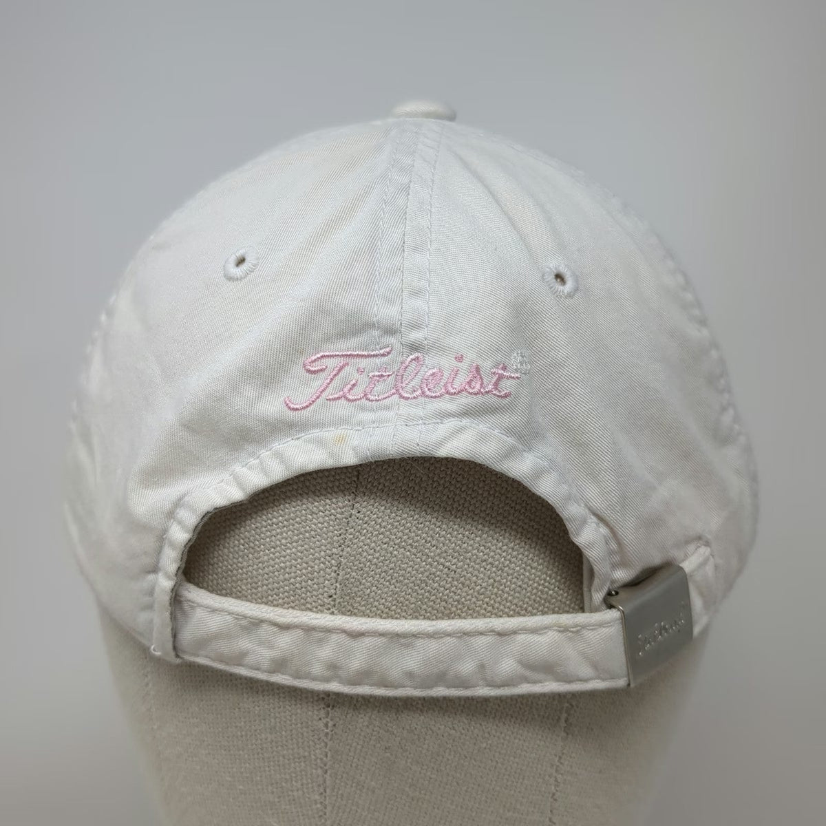 Titleist Baseball Cap White One Size Pink Script Logo Adjustable Slideback Hat