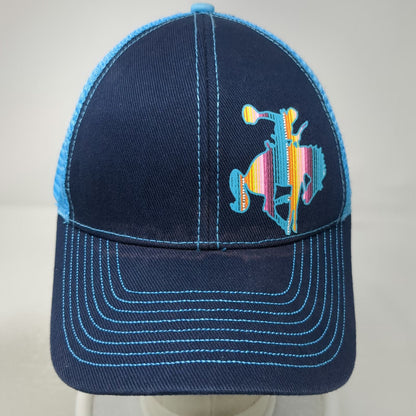 Baseball Cap Blue One Size Mesh Back Serape Bucking Bronco Western Strapback Hat