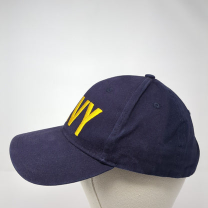 NAVY Strapback Hat Blue One Size Adjustable Embroidered Vented Holes 6 Panel