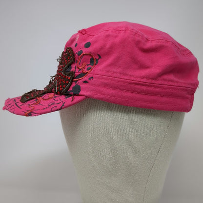 Leader LOGA Army Cap Pink One Size Cross Rhinestone Distressed Filigree Hat