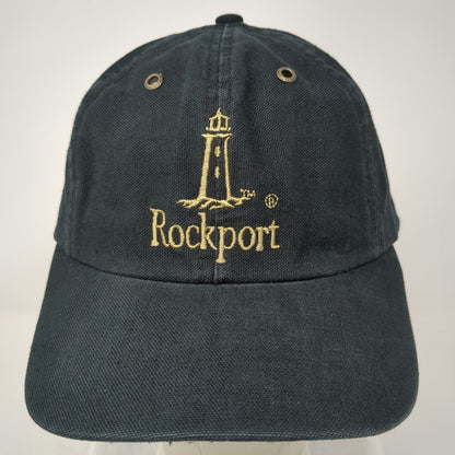 Rockport Baseball Cap Black OSFM Lighthouse Logo Gold Embroidery Slideback Hat