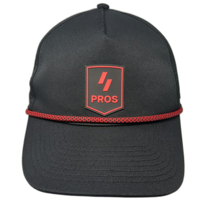 PROS Trucker Hat Black One Size Rope PVC Patch Perforated Snapback Serve Elevate