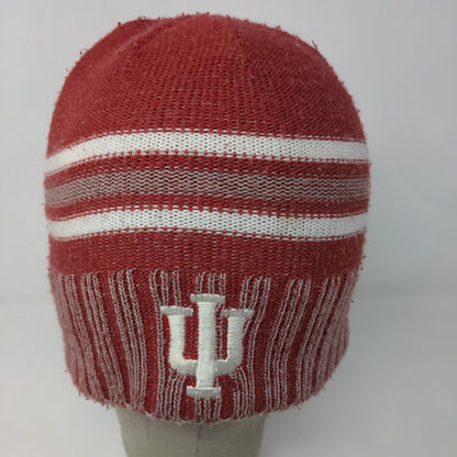 Adidas Men's Knit Beanie Hat Cap Red Striped OSFA Embroidered IU Hoosiers Logo