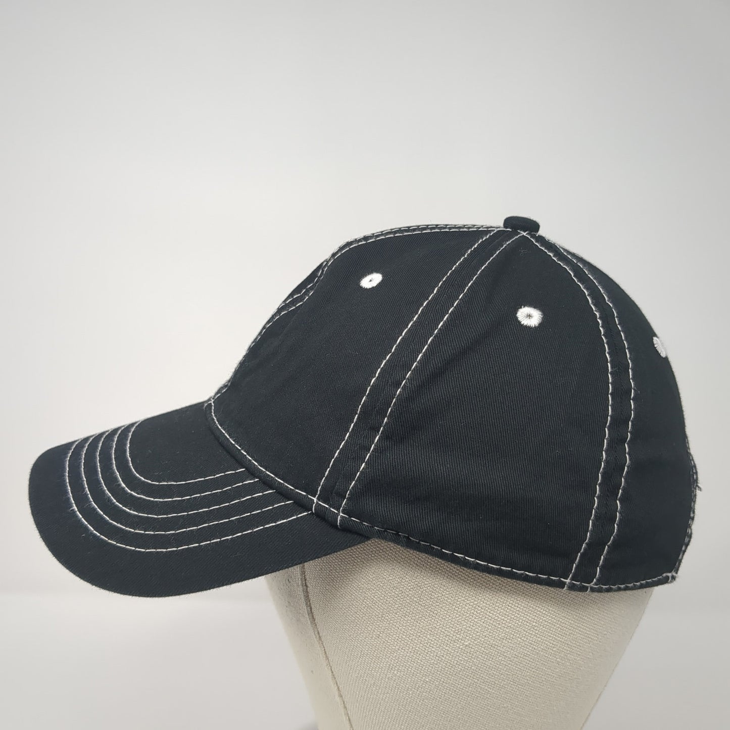Unbranded Strapback Hat Solid Black 6 Panel Vent Holes Blank Adjustable