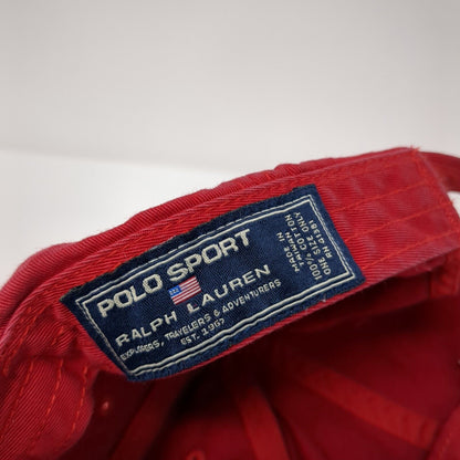 Vintage Polo Sport Ralph Lauren Slideback Hat Red Embroidered Logo 100% Cotton