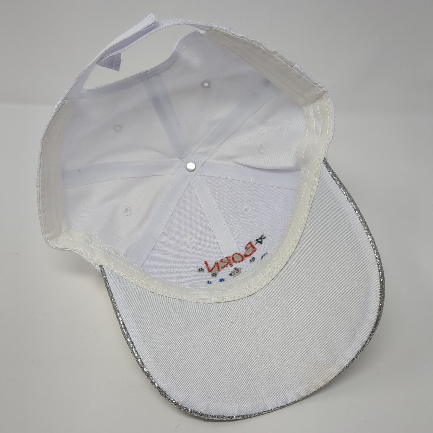 Born To Sparkle Strapback Hat White One Size Adjustable Glitter Embroidered