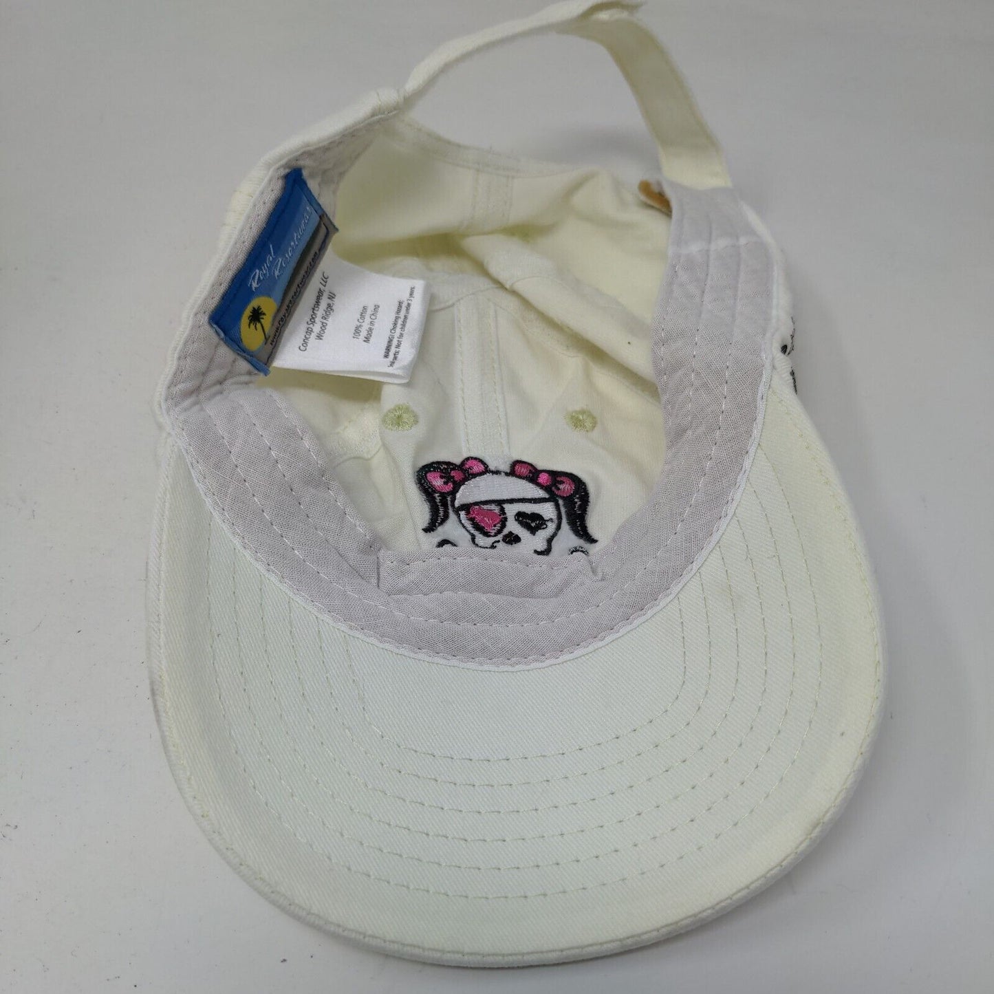 Royal Resortwear Girl's Strapback Hat White Adjustable Skull Embroidered Cotton