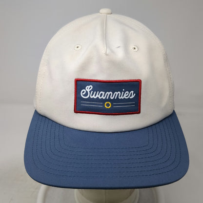 Swannies 5 Panel White Blue One Size Snapback Patch Golf Hat Performance Sport