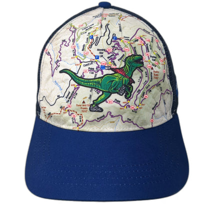 Boco Gear Trucker Hat Blue One Size Map Dinosaur T-Rex Boise Idaho Running Mesh