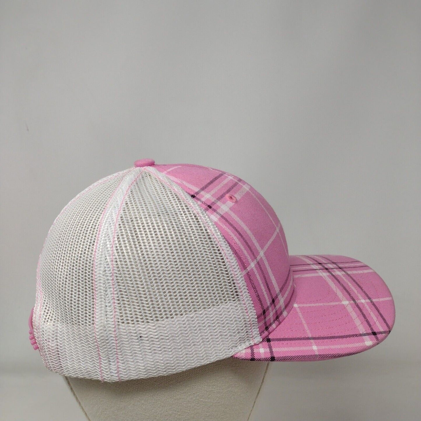 D&A Companies Snapback Trucker Hat Pink Small Plaid Mesh Back Richardson