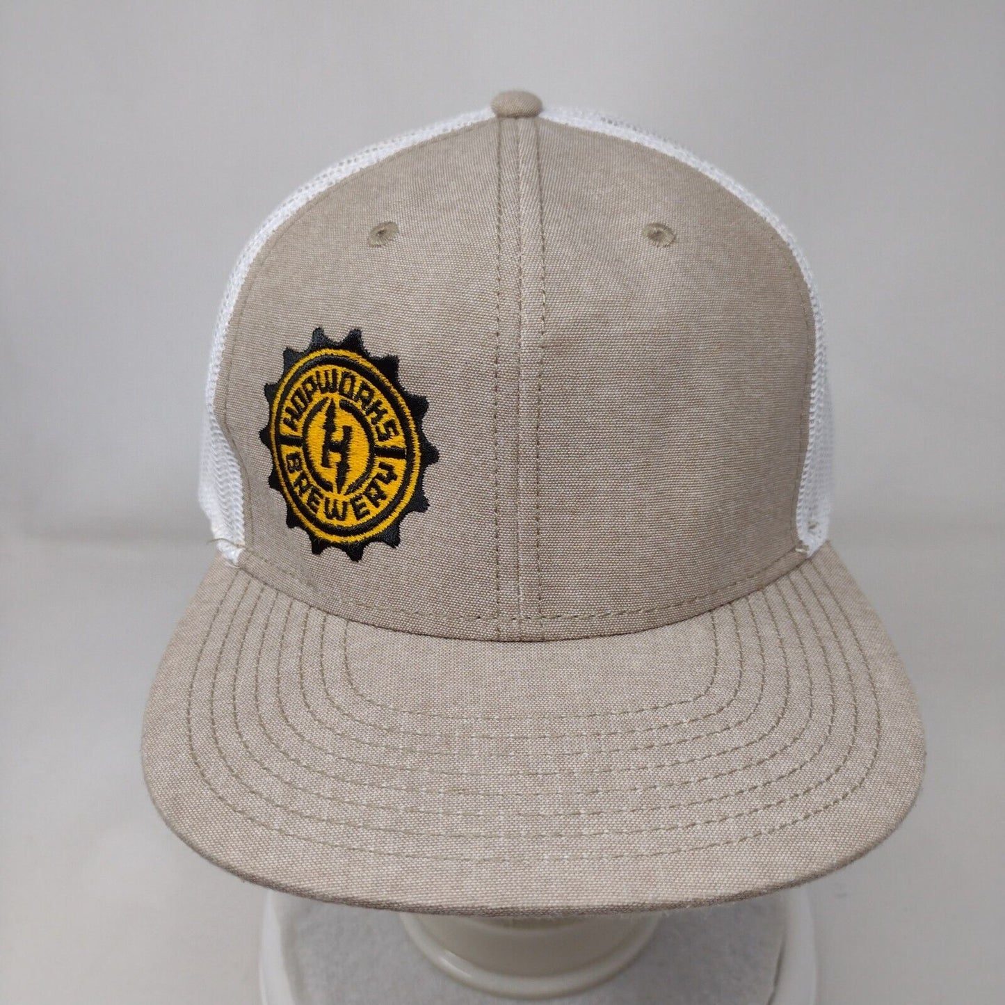 Hopworks Brewery Snapback Trucker Hat Tan OSFM Adjustable Mesh Back Otto
