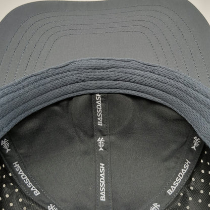 Bassdash Trucker Hat Gray OSFM Snapback Fishbone Logo Perforated Mesh Breathable