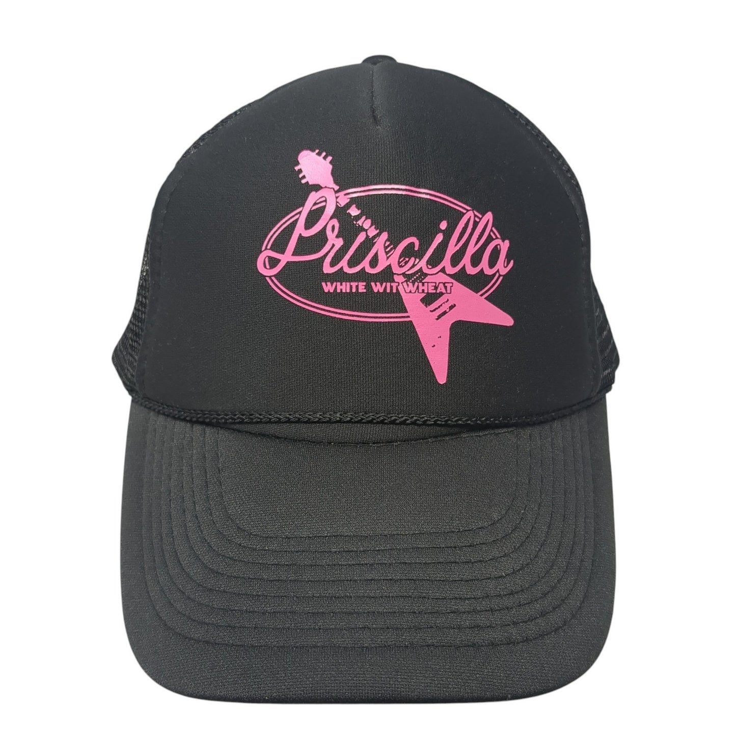Priscilla White Wit Wheat Trucker Hat Black One Size Adjustable Mesh Back Rope