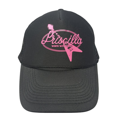 Priscilla White Wit Wheat Trucker Hat Black One Size Adjustable Mesh Back Rope