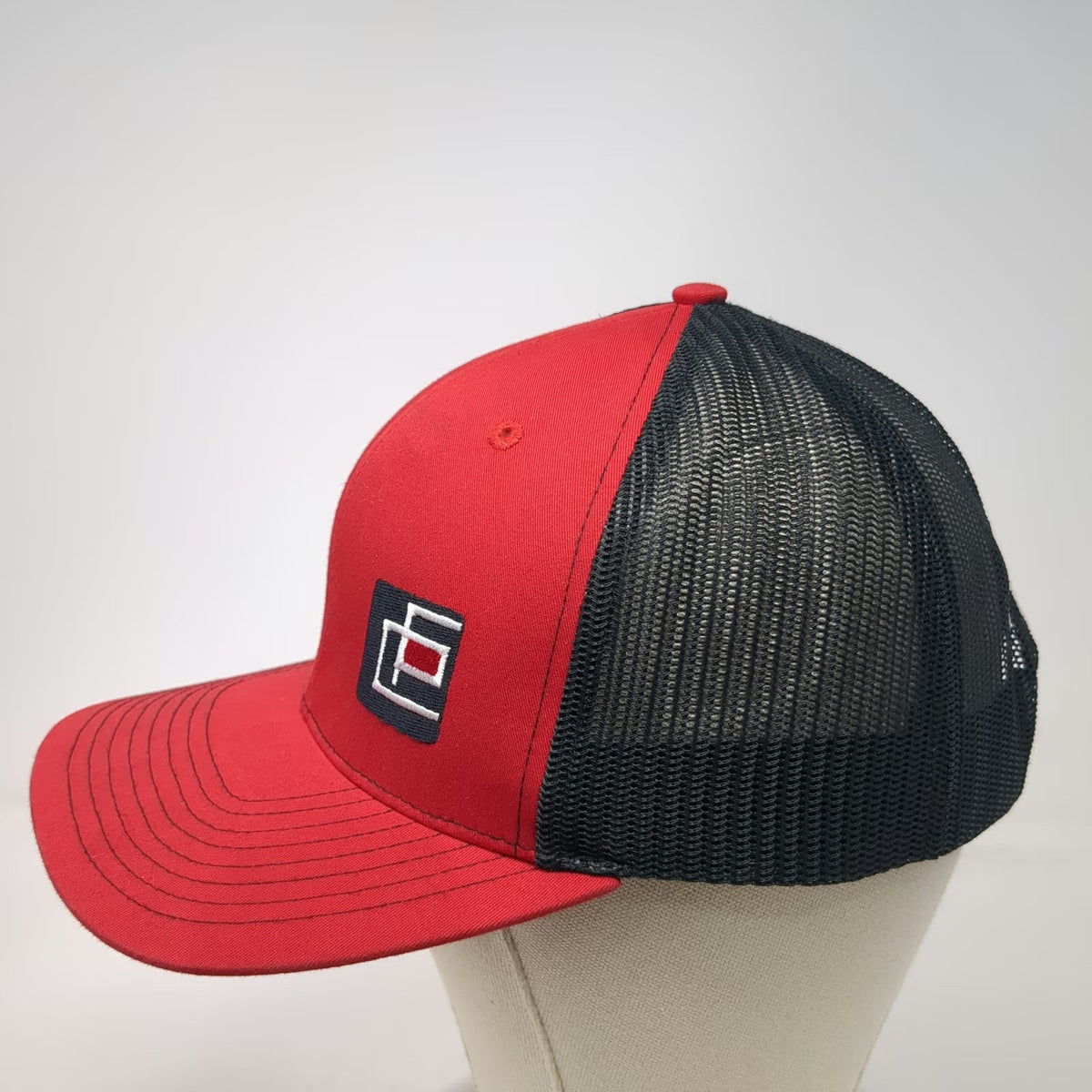 Richardson Trucker Hat Red One Size Mesh Snapback Engelmann-Partners Logo Black
