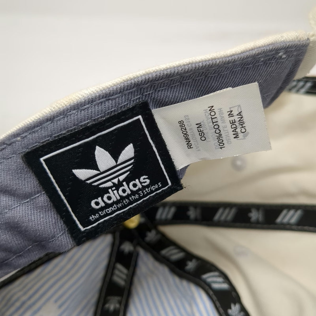 Adidas Trefoil Logo Baseball Cap White One Size Slideback Cotton Pinstripe Hat