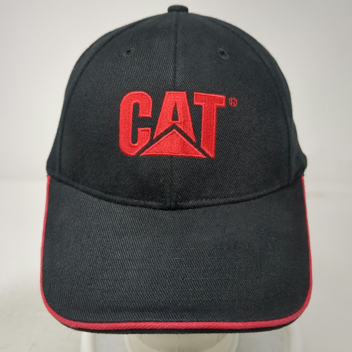 Caterpillar Baseball Cap Black M Red Contrast Piping Stretch Fit Embroidery Hat