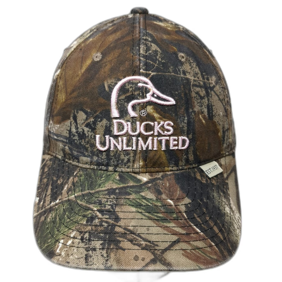 Ducks Unlimited Baseball Cap Brown Camo Pink Logo One Size Slideback Hunting Hat