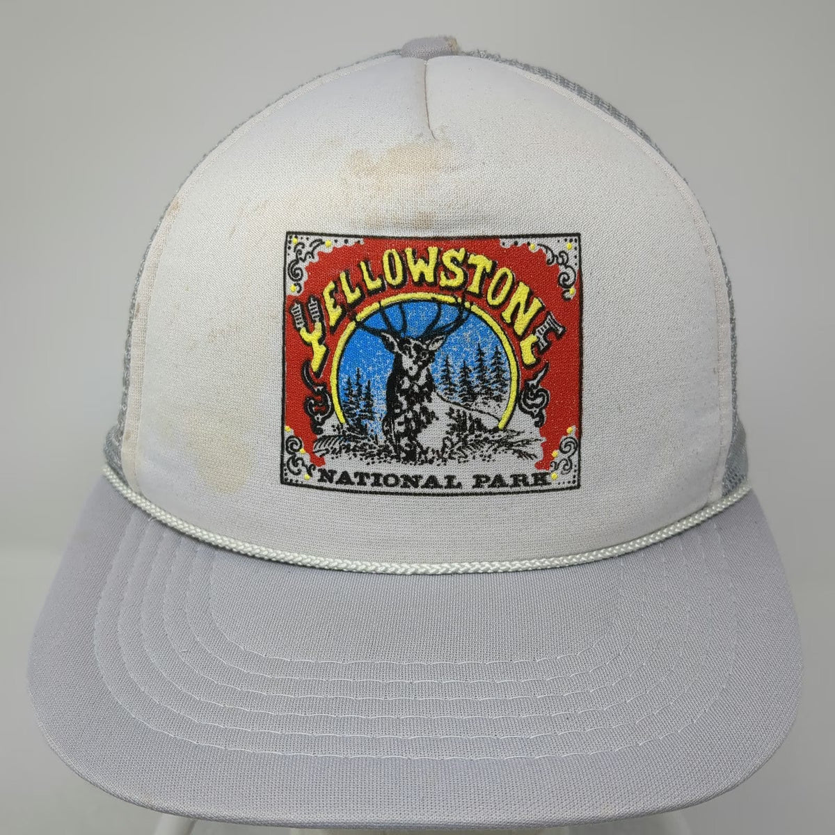Gray One Size Trucker Hat Yellowstone National Park Elk Patch Mesh Rope Snapback