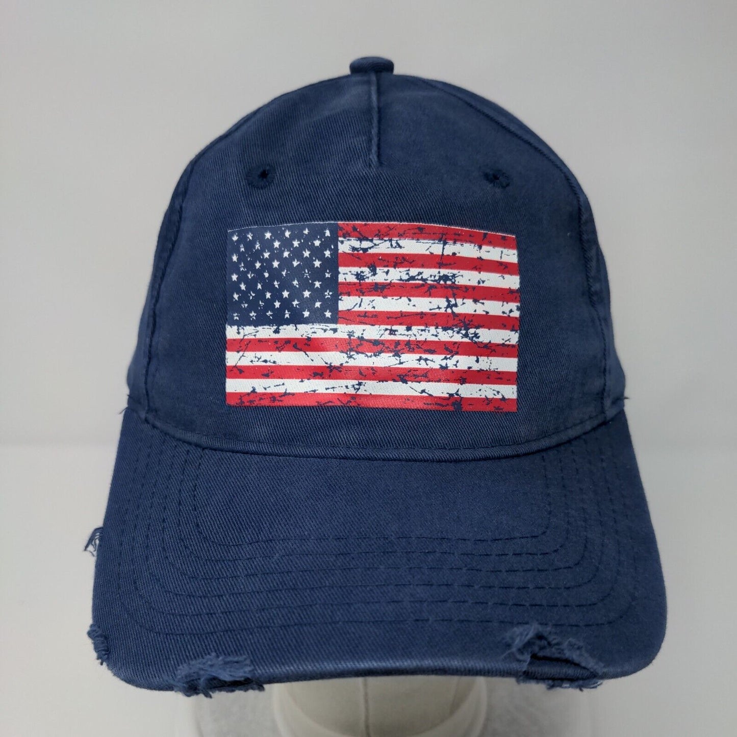 American Flag Strapback Hat Blue OSFA Adjustable Embroidered CAT