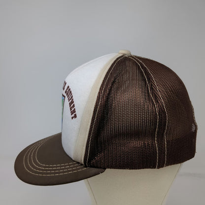 Young An Trucker Hat Brown White One Size Mesh Back Snapback 5 Panel Landscape