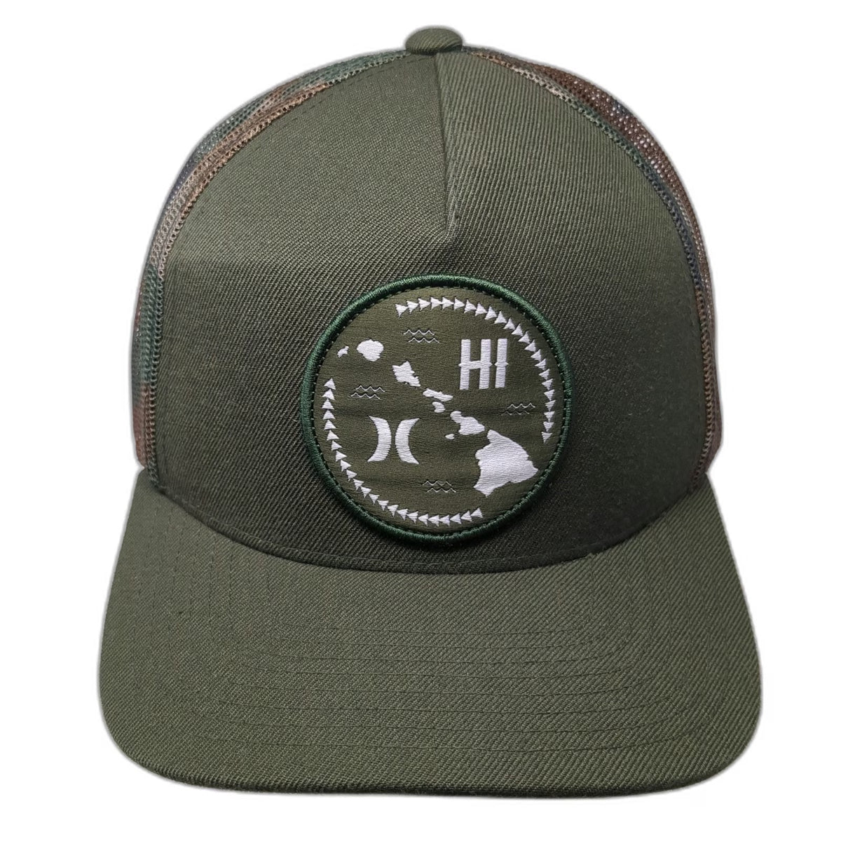 Hurley Hawaii Patch Trucker Hat Green Camo One Size Mesh Back Snapback Logo
