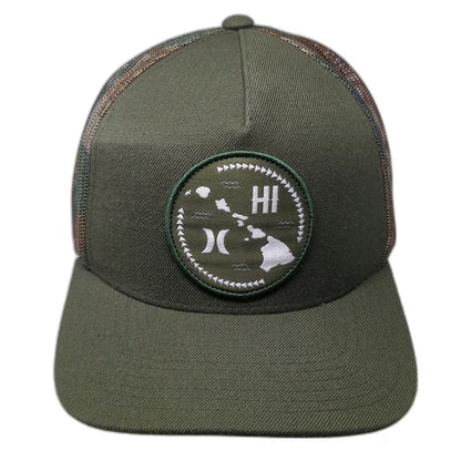Hurley Hawaii Patch Trucker Hat Green Camo One Size Mesh Back Snapback Logo