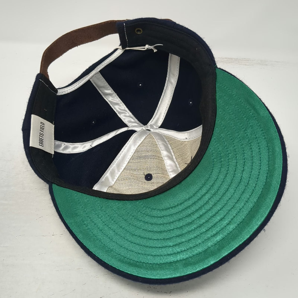 Ebbets Field Cap Blue Wool Leather Strap Green White LA Hat Vintage W/Tags