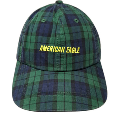 American Eagle Baseball Cap Green Blue Yellow Plaid OSFM Slideback Cotton Hat
