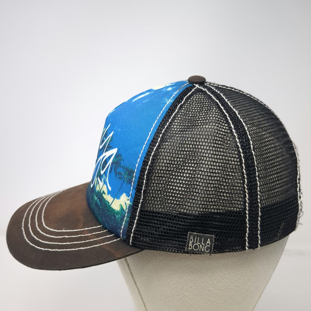 Billabong Trucker Hat Blue OSFM Sea Ya Photo Print Mesh Snapback Contrast Hat