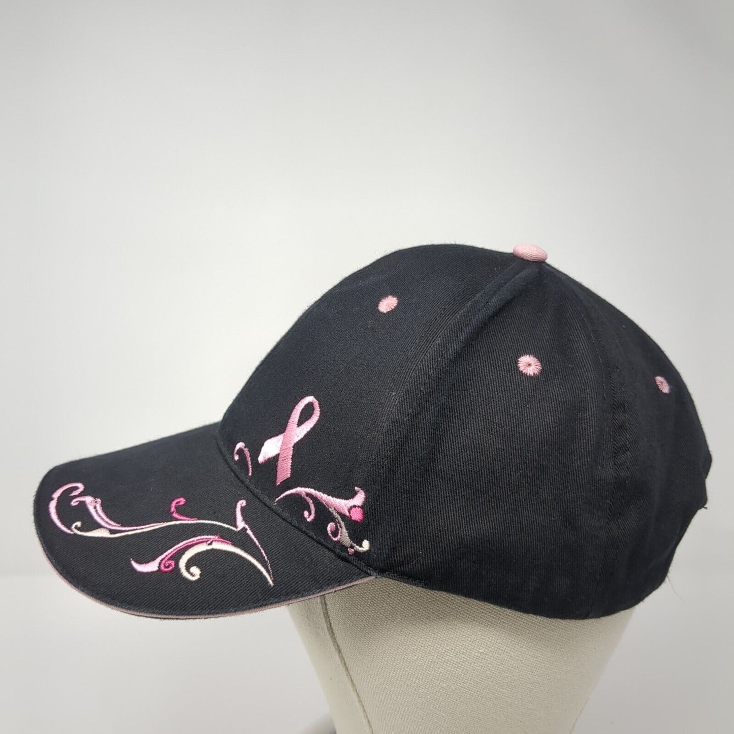 The Breast Cancer Site Slideback Hat Black One Size Pink Ribbon 6 Panel