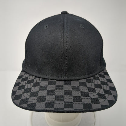 Unbranded Snapback Hat Black One Size Adjustable Vented Holes 6 Panel Check