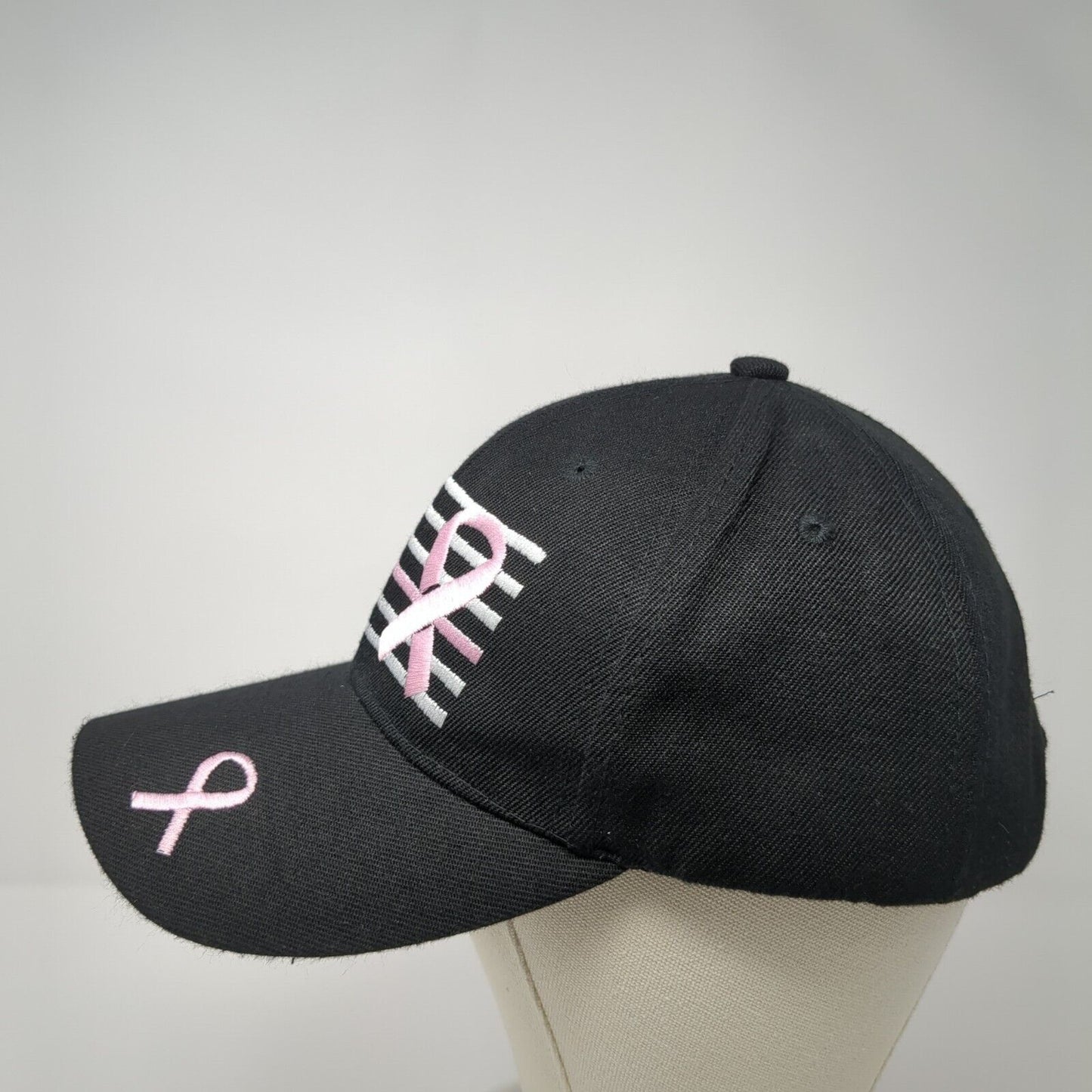 American Flag Pink Ribbon Strapback Hat Black One Size Adjustable