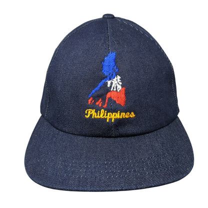 Philippines Slideback Hat Blue One Size Adjustable Embroidered Denim 6 Panel