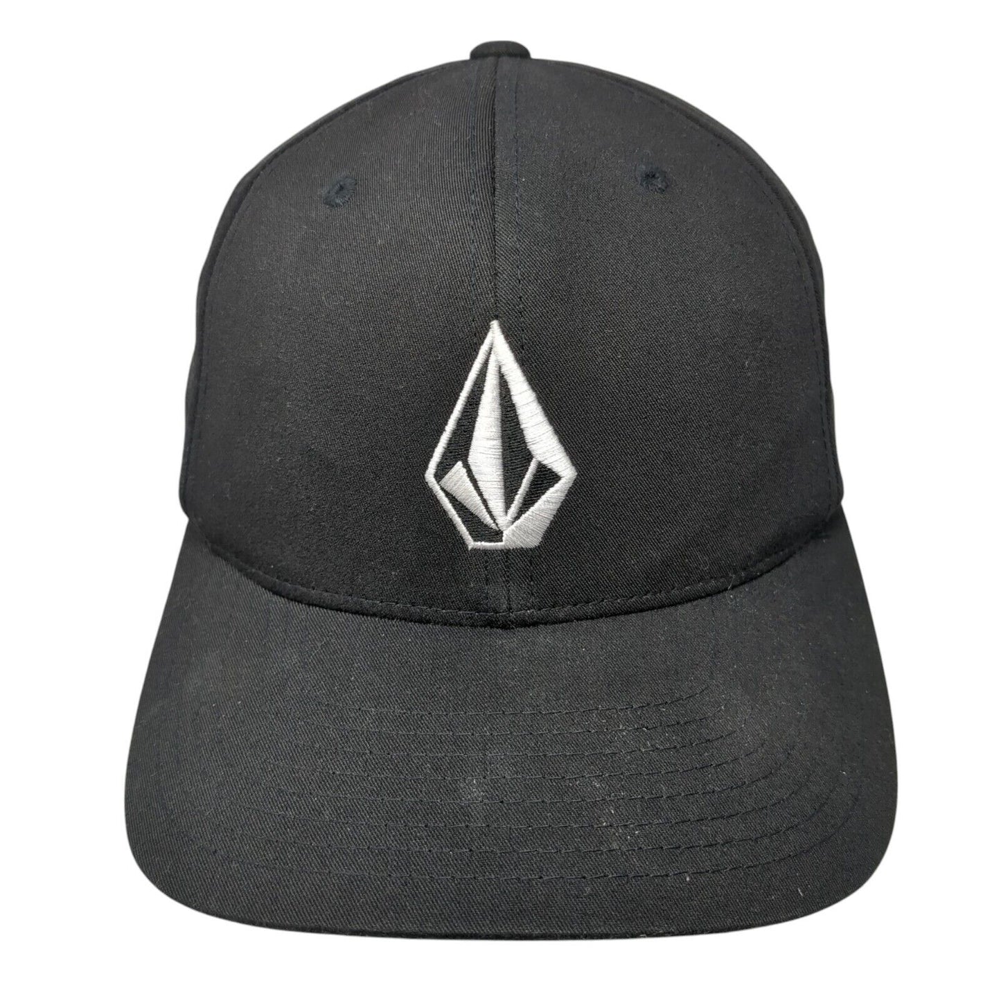 Volcom Fitted Hat Black S/M Embroidered Vented Holes 6 Panel Flexfit