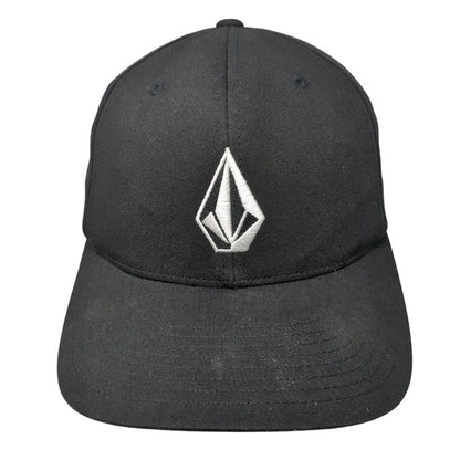 Volcom Fitted Hat Black S/M Embroidered Vented Holes 6 Panel Flexfit