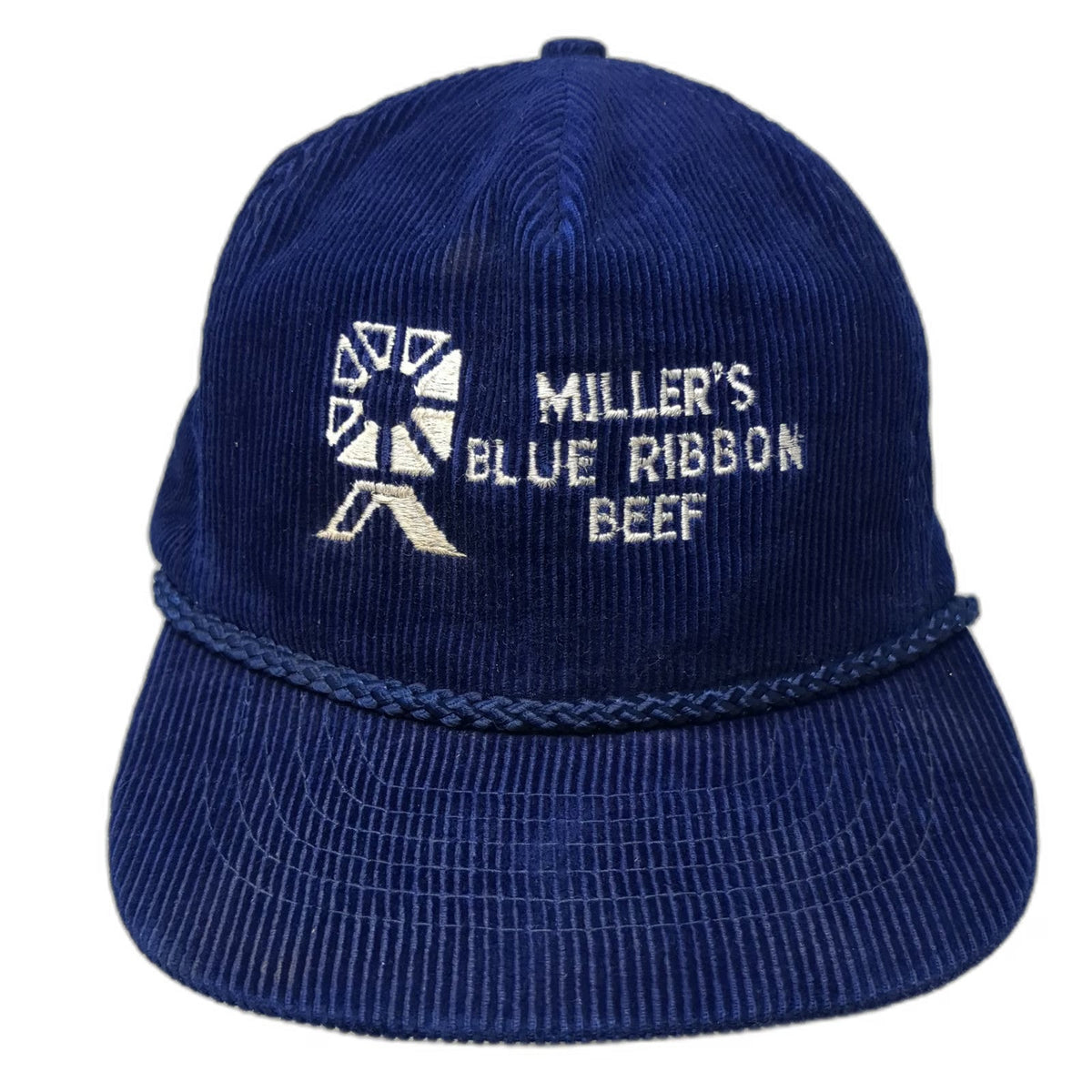 Miller's Blue Ribbon Beef Hat Trucker Blue OSFM Corduroy Rope Brim Adjustable