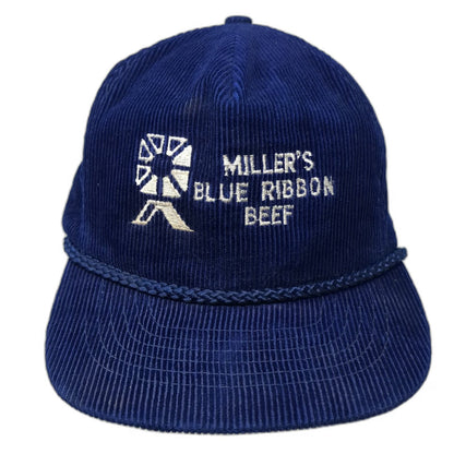 Miller's Blue Ribbon Beef Hat Trucker Blue OSFM Corduroy Rope Brim Adjustable