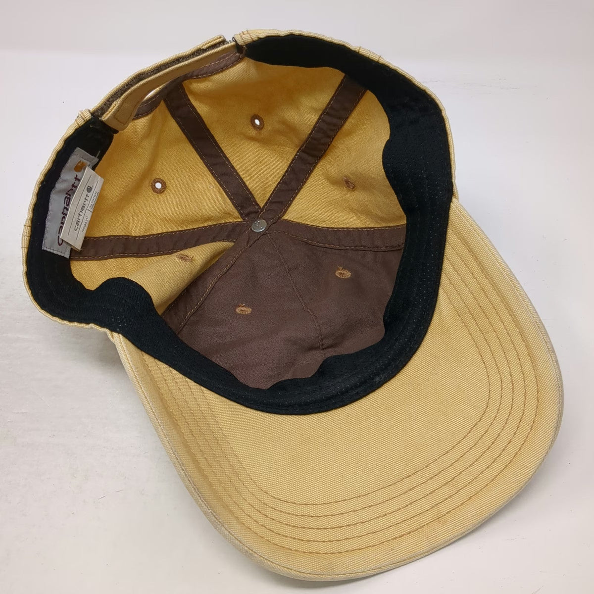 Carhartt Baseball Cap Beige Brown One Size Leather Patch Logo Strapback Hat