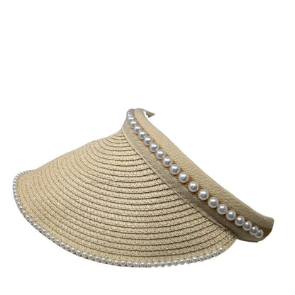 Papillon Clip On Sun Visor Hat Tan One Size Solid Pearl Embellished