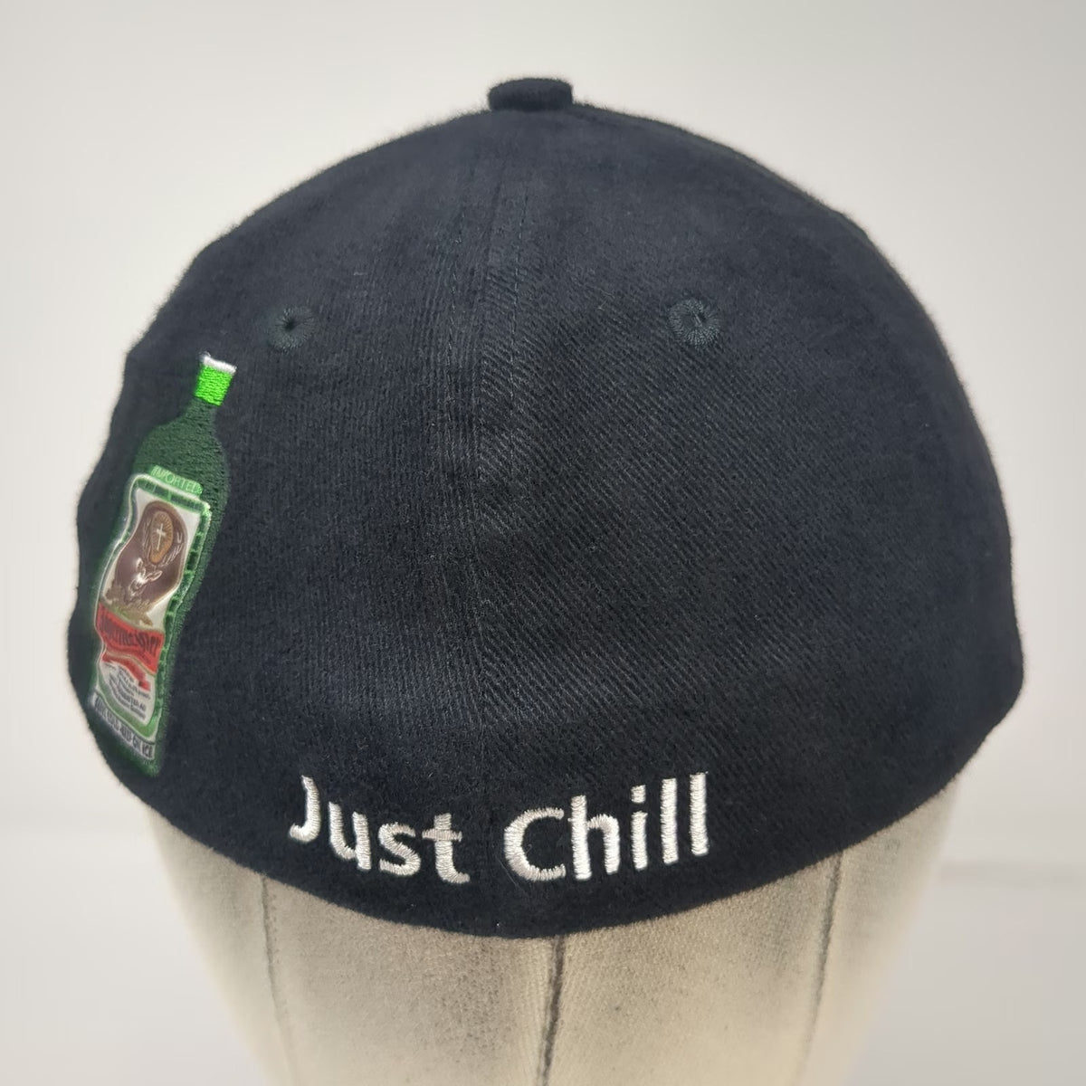 Jägermeister Baseball Cap Black L Stag Logo Just Chill Bottle Graphic Hat