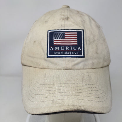 America Established 1776 Tan OSFM Adjustable Embroidered Patriotic 6 Panel