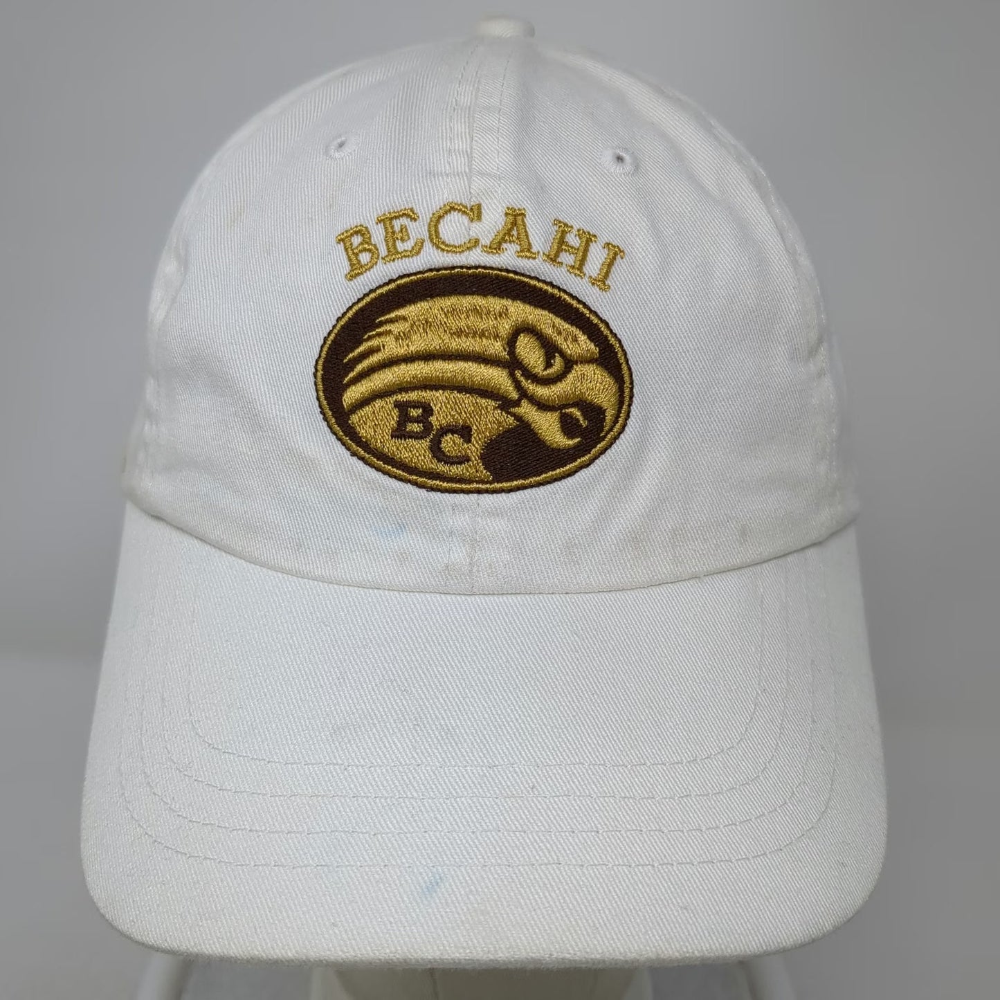 Headwear USA Baseball Cap White One Size BC Becahi Hawk Logo Slideback Strap Hat