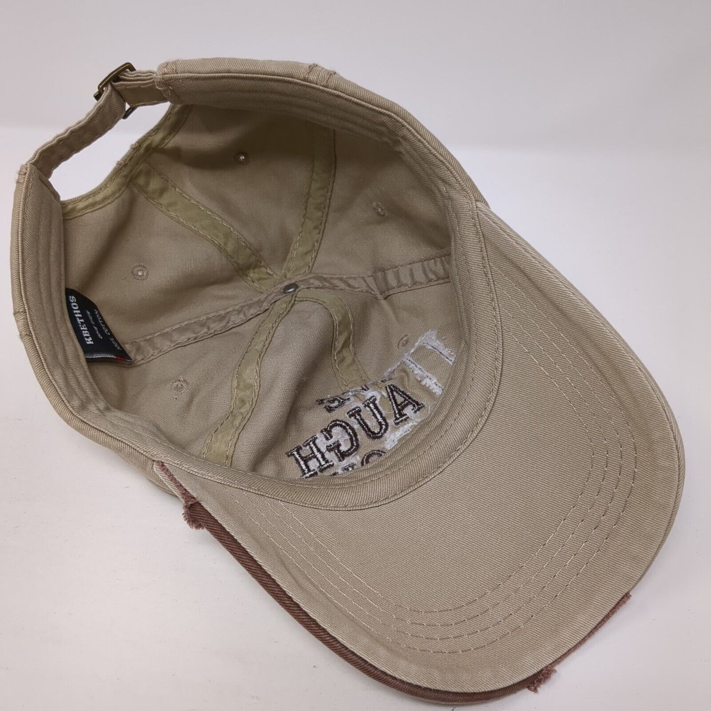 Live Laugh Love Slideback Hat Tan One Size Adjustable Embroidered KB ETHOS